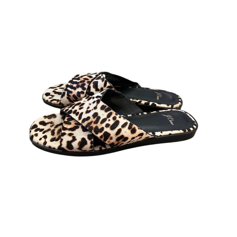 J.Crew Slide Sandals Womens Size 10 Ivory Black Leopard Cross Strap Flat - Picture 3 of 5